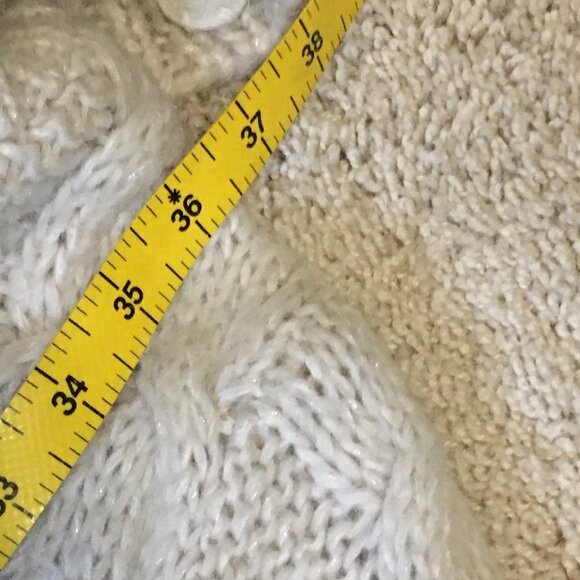 Y2K Tomboy Jeans Long Chunky Cream Cable Knit Wool Blend Button Up Sweater - Picture 14 of 15